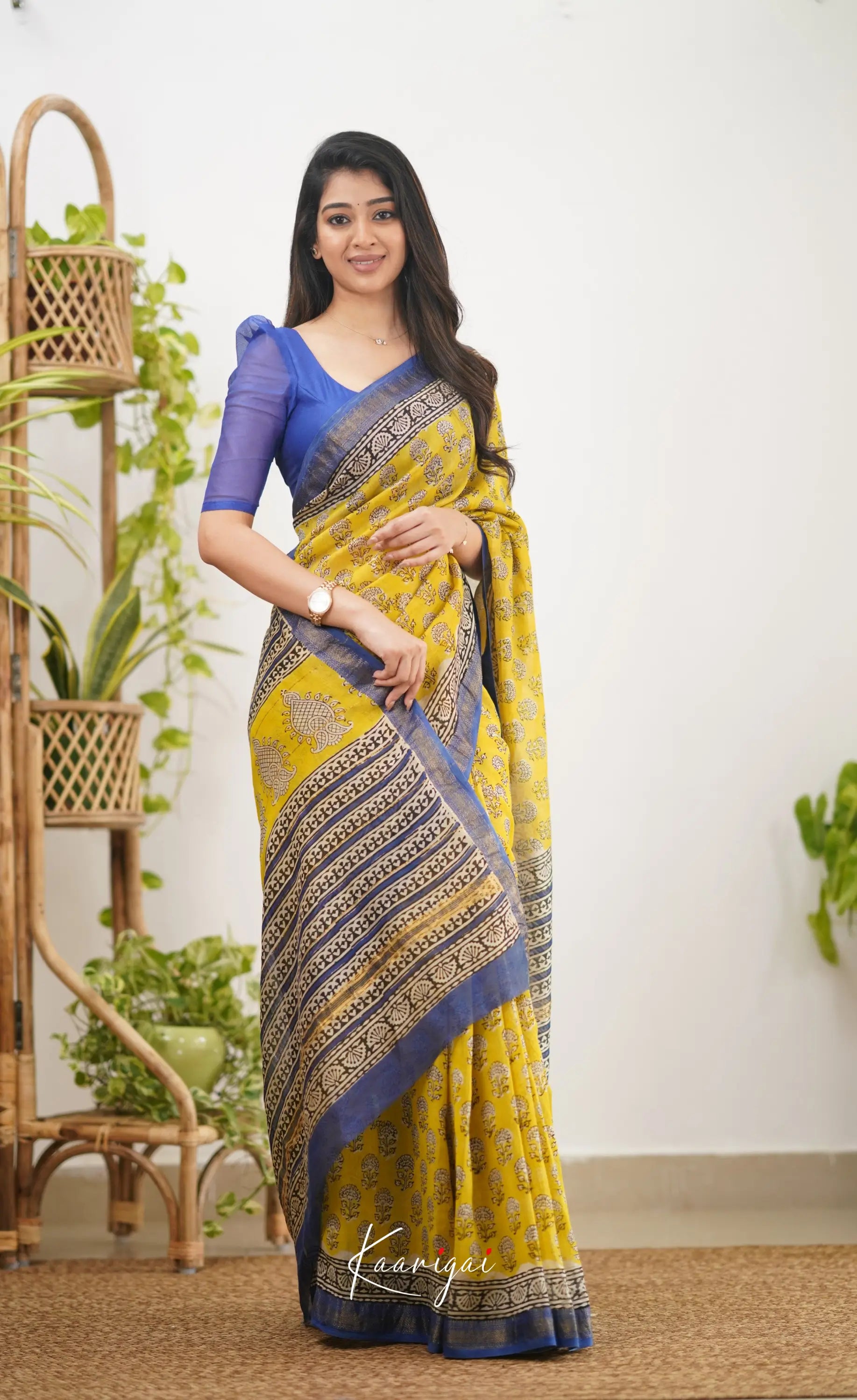 Mayuri Maheswari Silk Cotton Saree - Yellow Sarees