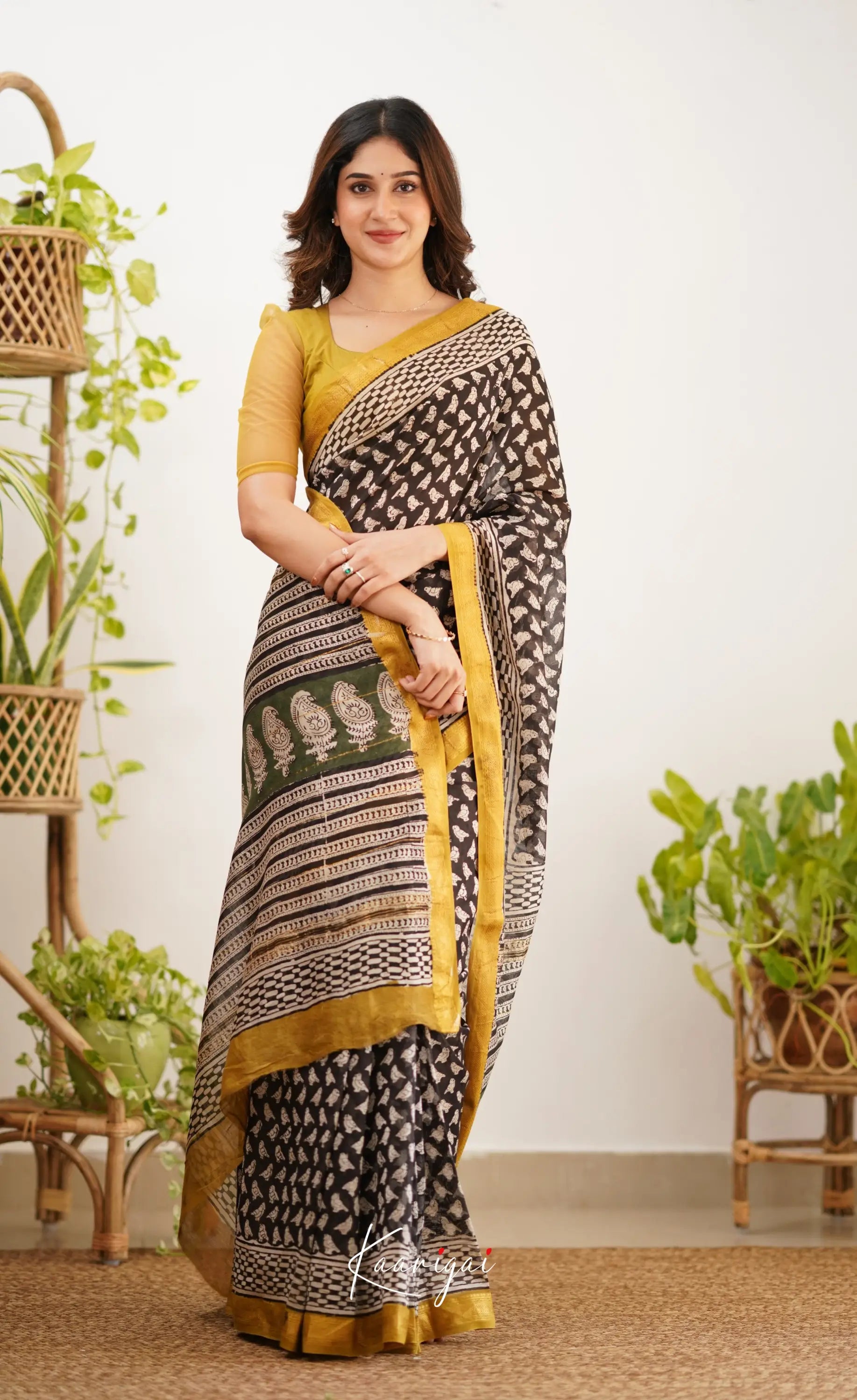 Mayuri Maheswari Saree - Black And Mustard Yellow Sarees