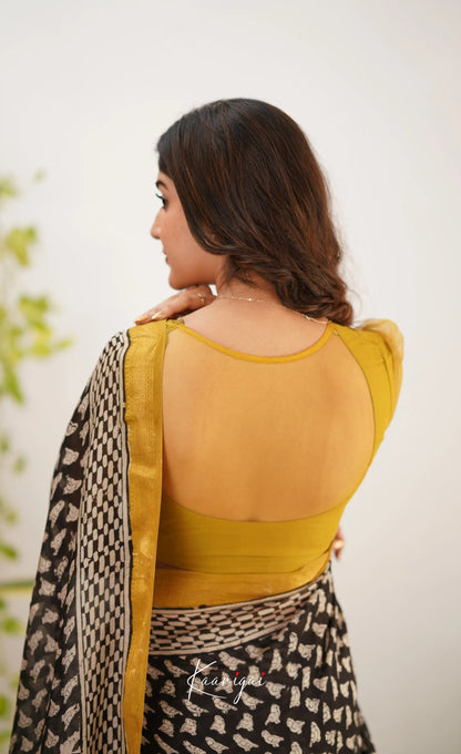 Mayuri Maheswari Saree - Black And Mustard Yellow Sarees