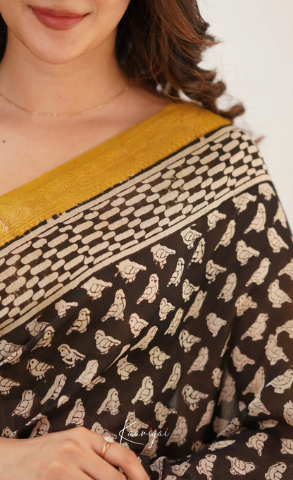 Mayuri Maheswari Saree - Black And Mustard Yellow Sarees