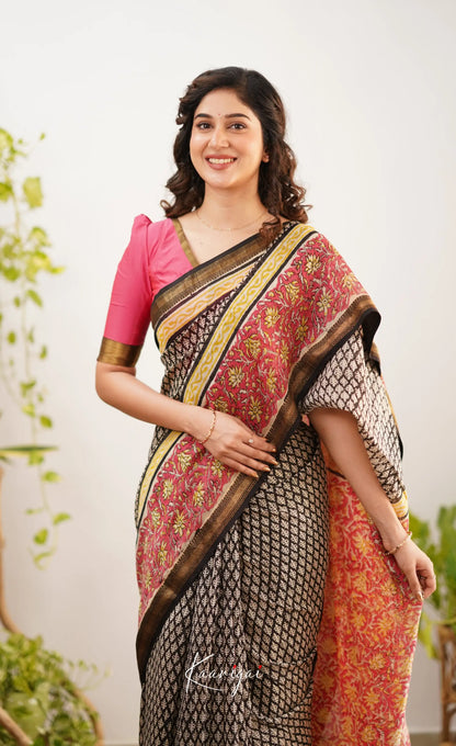 Mayuri Maheswari Saree - Black And Pink Sarees