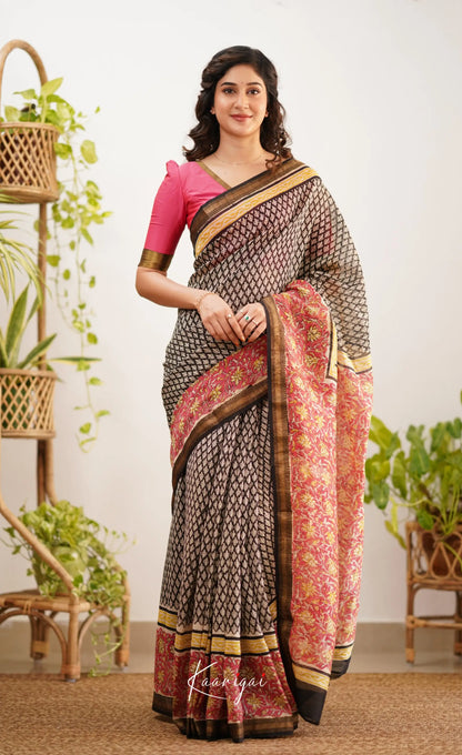 Mayuri Maheswari Saree - Black And Pink Sarees