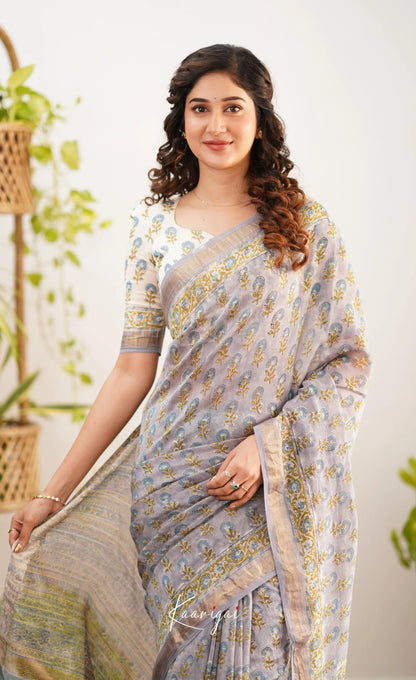 Mayuri Maheswari Saree - Grey And Yellow Sarees