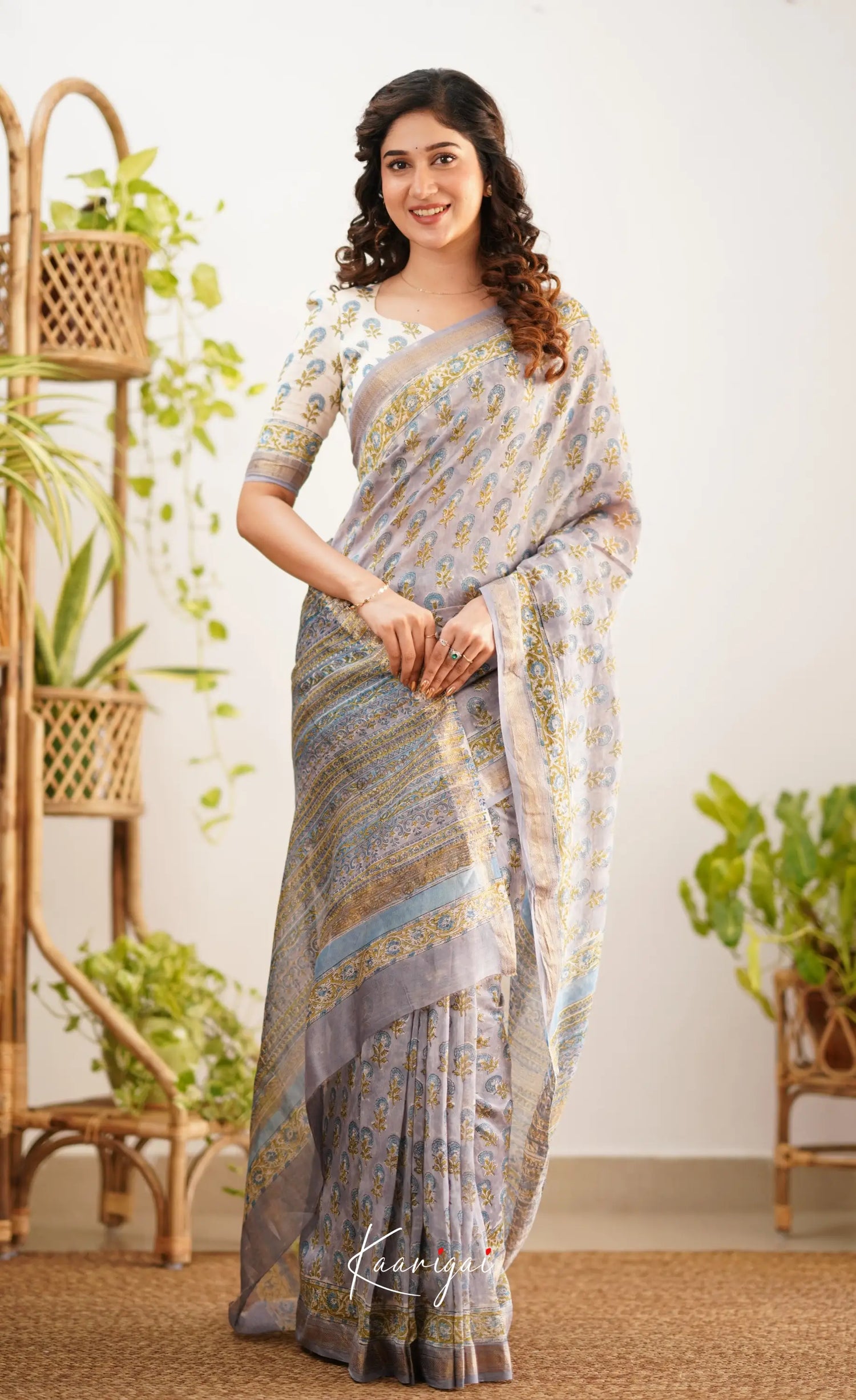 Mayuri Maheswari Saree - Grey And Yellow Sarees