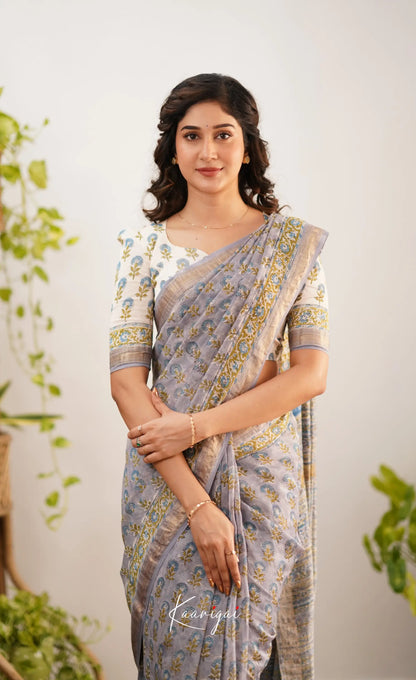 Mayuri Maheswari Saree - Grey And Yellow Sarees