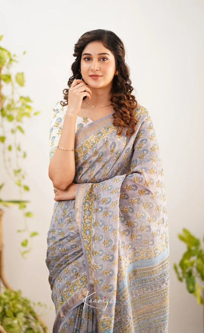 Mayuri Maheswari Saree - Grey And Yellow Sarees