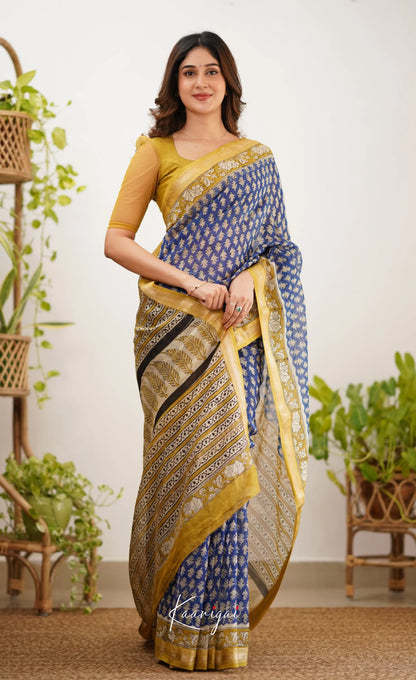 Mayuri Maheswari Saree - Ink Blue And Mustard Sarees