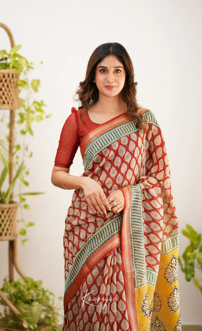 Mayuri Maheswari Saree - Red And Green Sarees