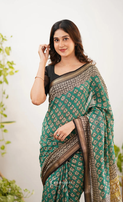 Mayuri Maheswari Saree - Teal Green And Black Sarees