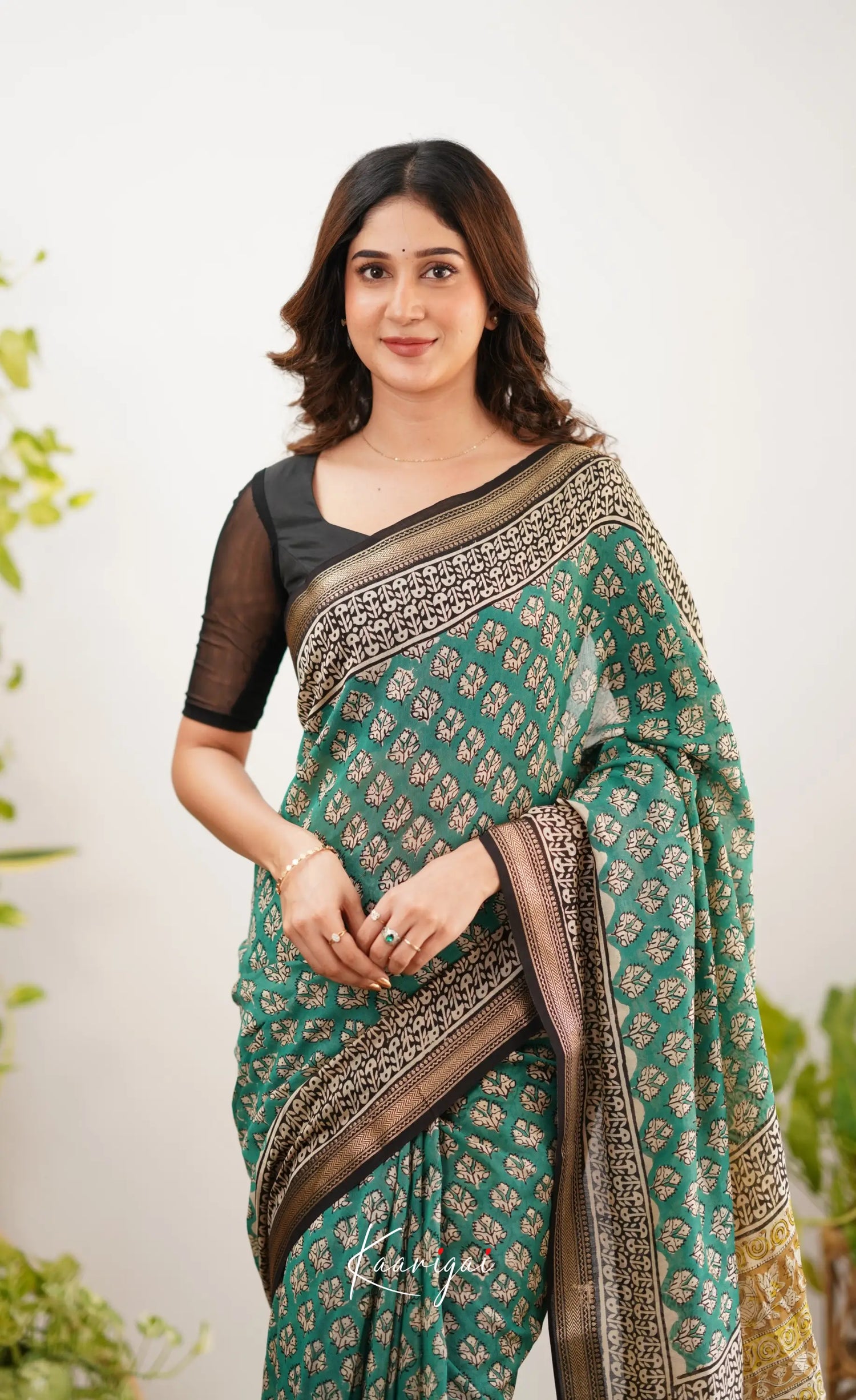 Mayuri Maheswari Saree - Teal Green And Black Sarees