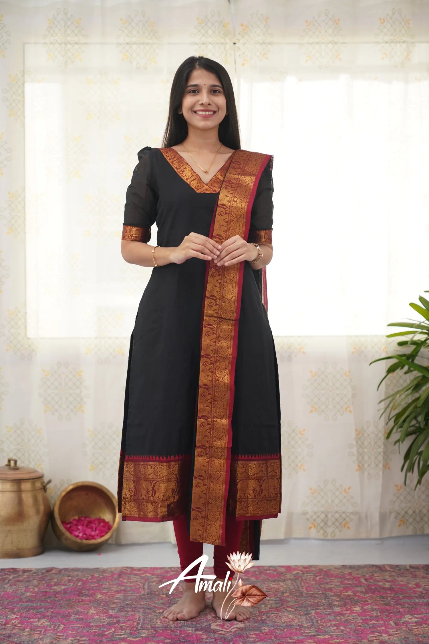 Meera Black Shade And Red Tone Cotton Salwar Salwar