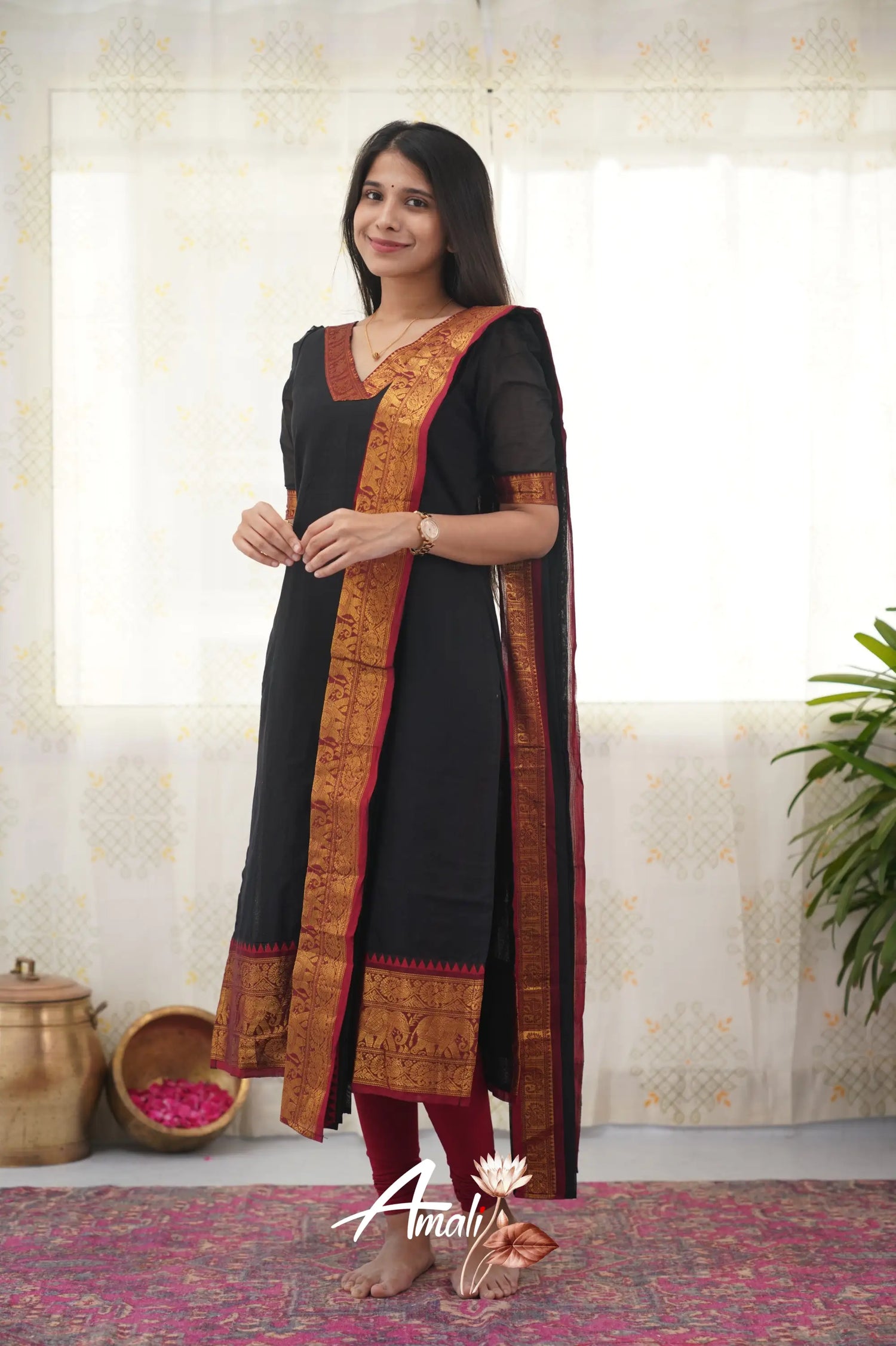 Meera Black Shade And Red Tone Cotton Salwar Salwar