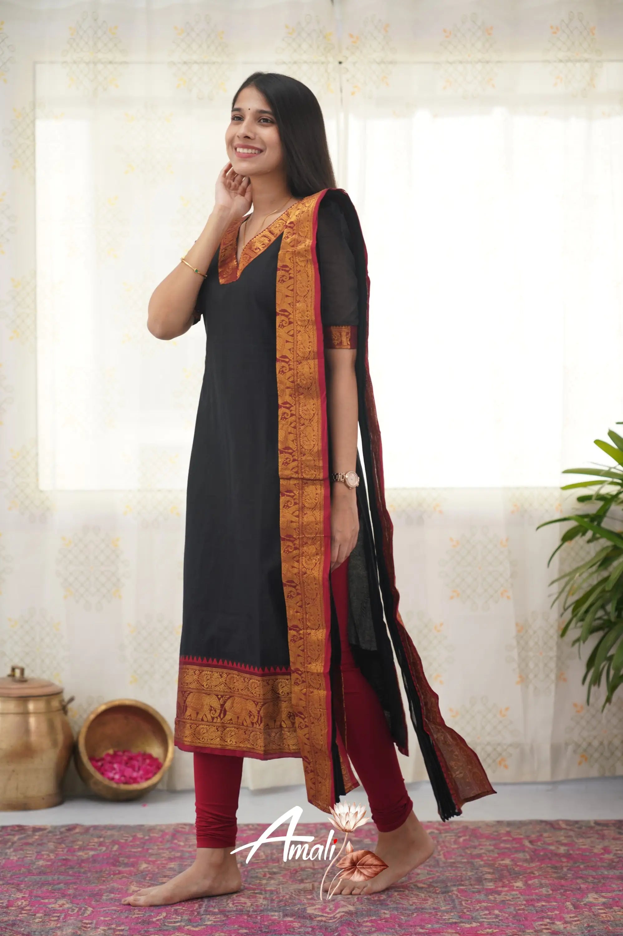 Meera Black Shade And Red Tone Cotton Salwar Salwar