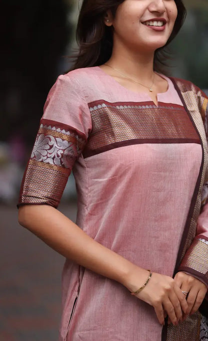 Meera Chettinad Cotton Salwar - Pink and Maroonish Brown salwar
