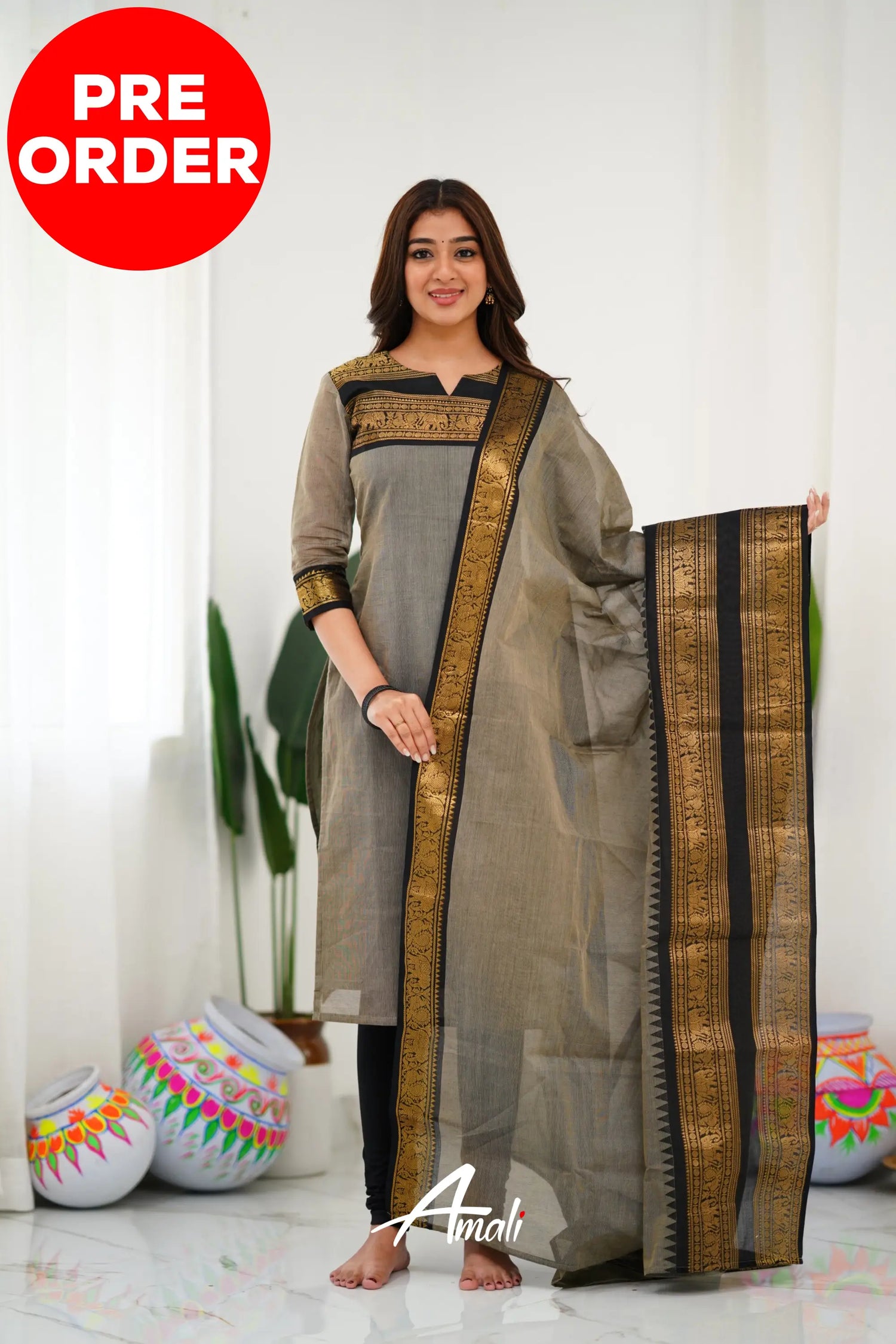 Meera Cotton Salwar - Ash Anarkalis