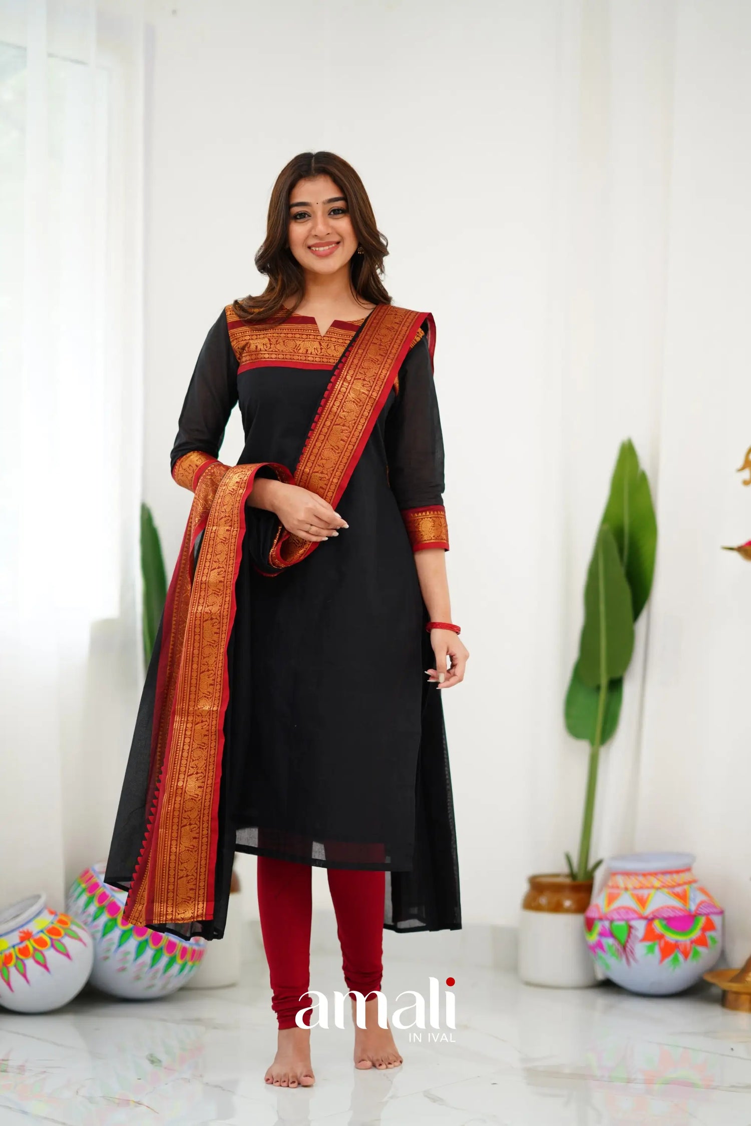 Meera Cotton Salwar - Black Anarkalis