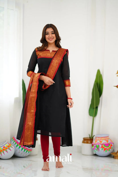 Meera Cotton Salwar - Black Anarkalis