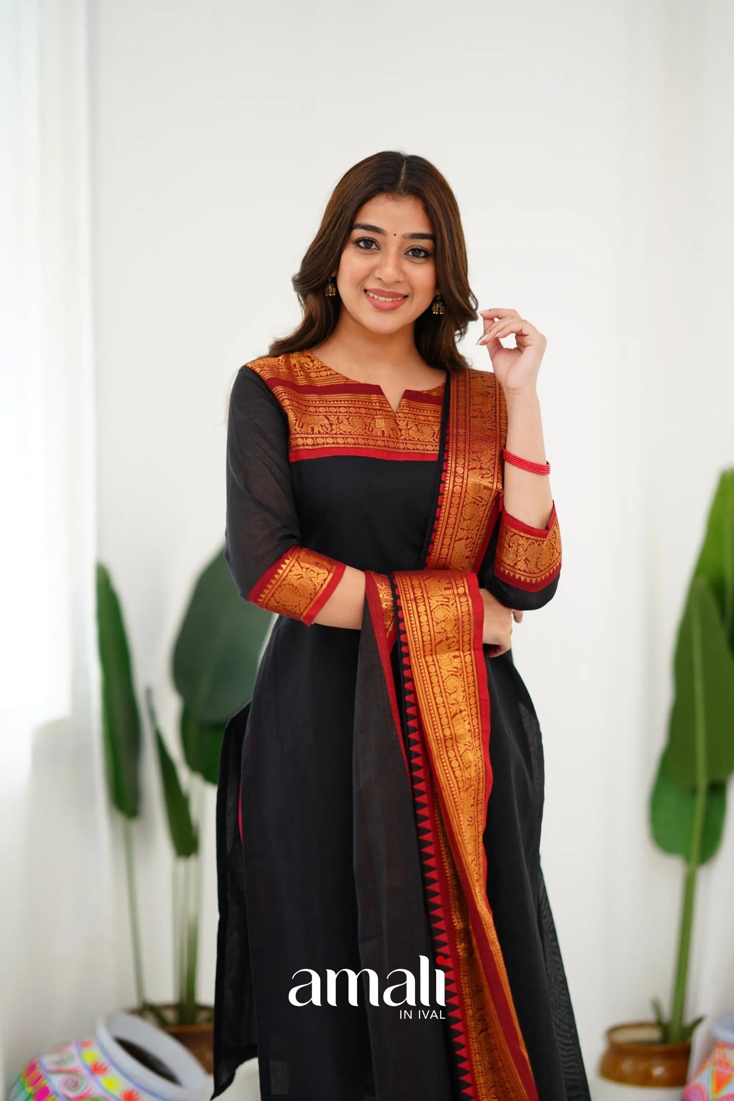 Meera Cotton Salwar - Black Anarkalis