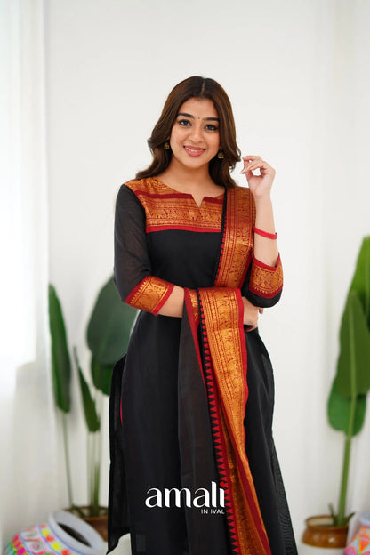 Meera Cotton Salwar - Black Anarkalis