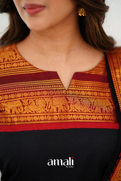 Meera Cotton Salwar - Black Anarkalis