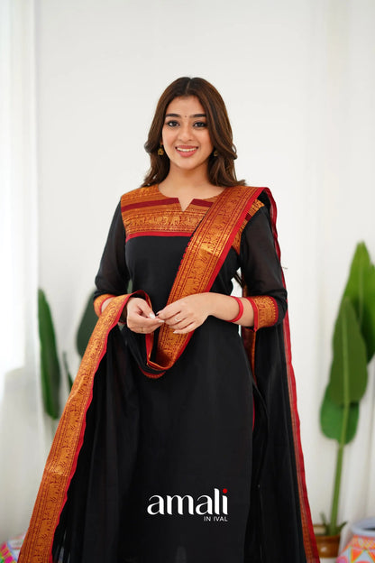 Meera Cotton Salwar - Black Anarkalis