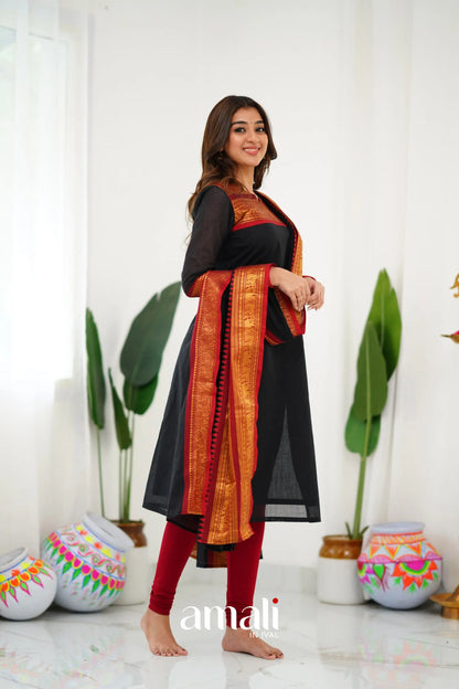 Meera Cotton Salwar - Black Anarkalis
