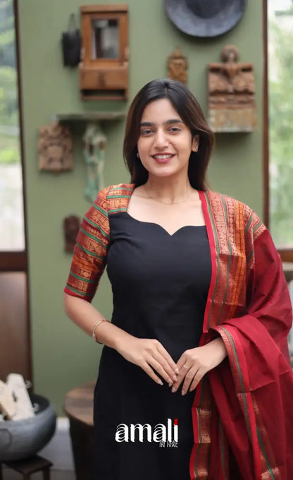 Meera Cotton Salwar - Black and Dark Red Cotton salwar