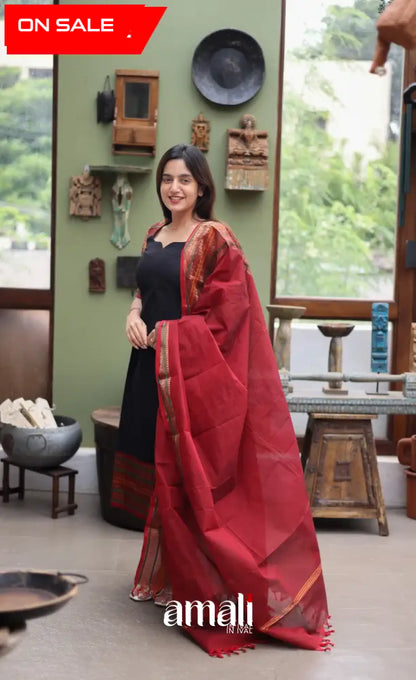 Meera Cotton Salwar - Black and Dark Red Cotton salwar