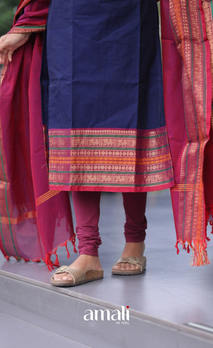 Meera Cotton Salwar - Blue and Magenta salwar