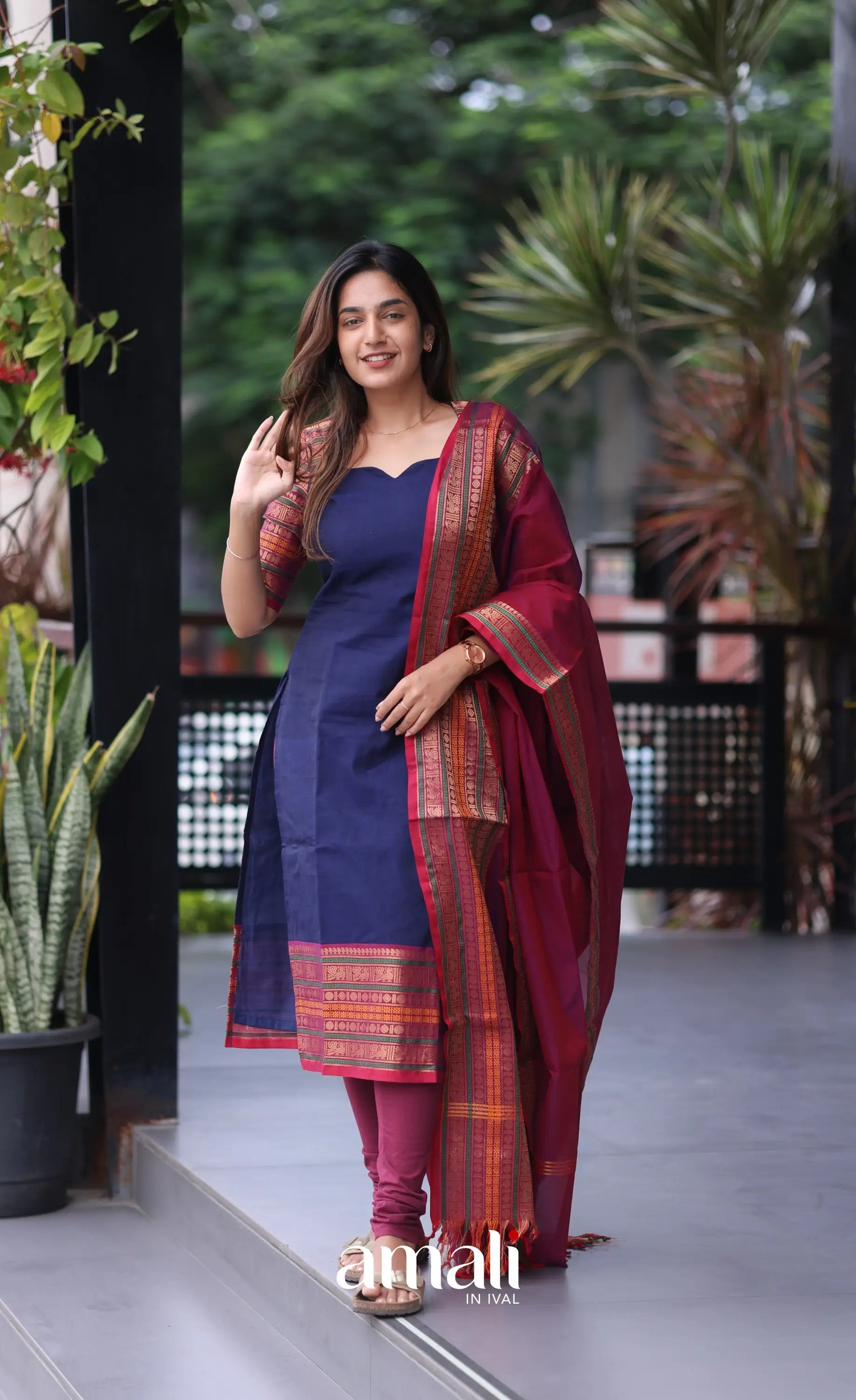 Meera Cotton Salwar - Blue and Magenta salwar