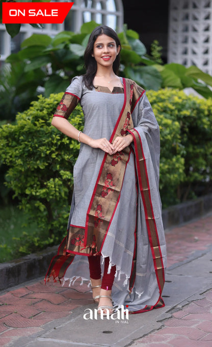 Meera Cotton Salwar - Grey and Maroon salwar