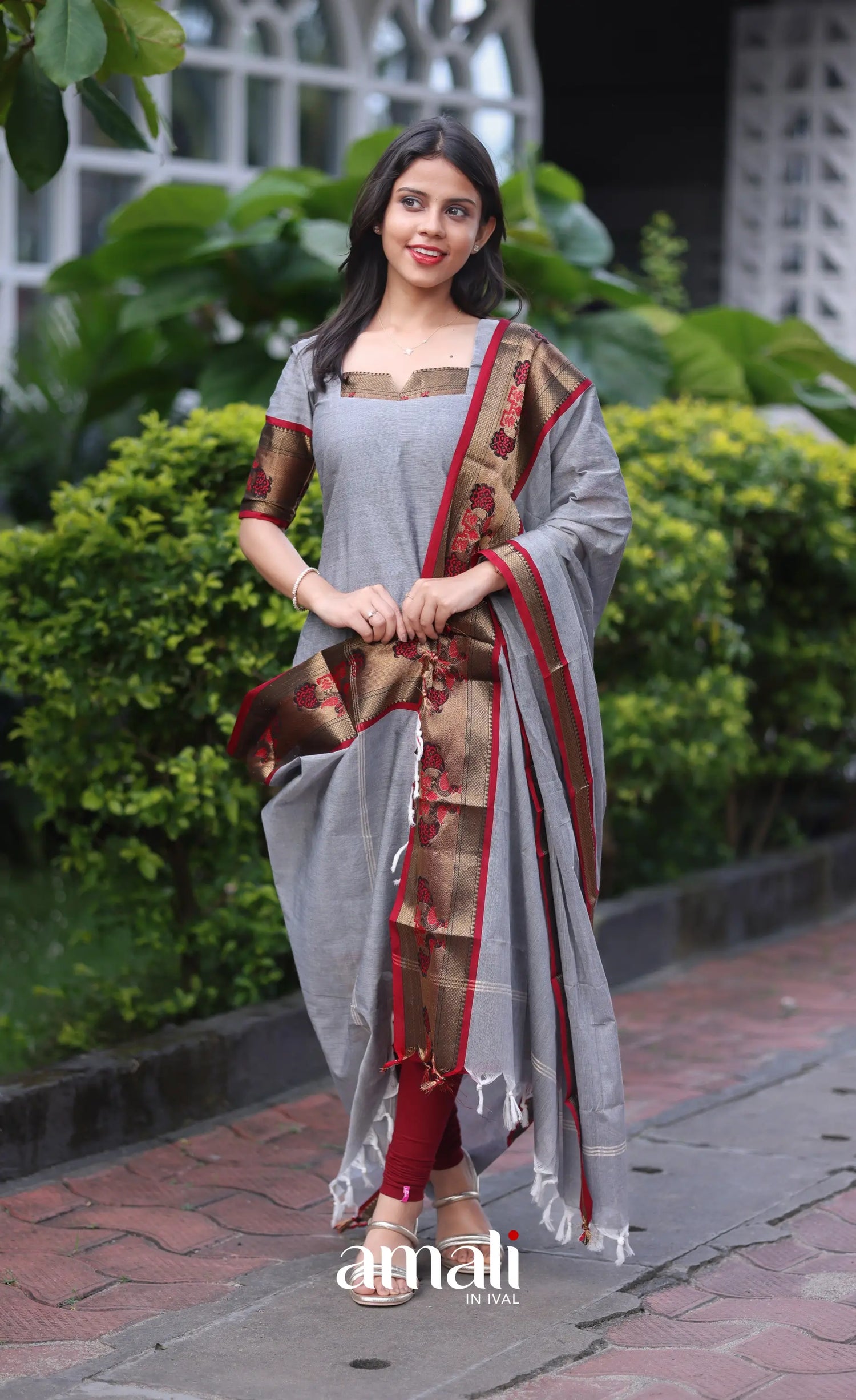 Meera Cotton Salwar - Grey and Maroon salwar
