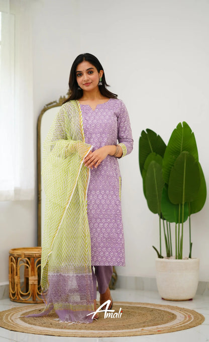 Meera Cotton Salwar - Lavender And Light Green Salwar