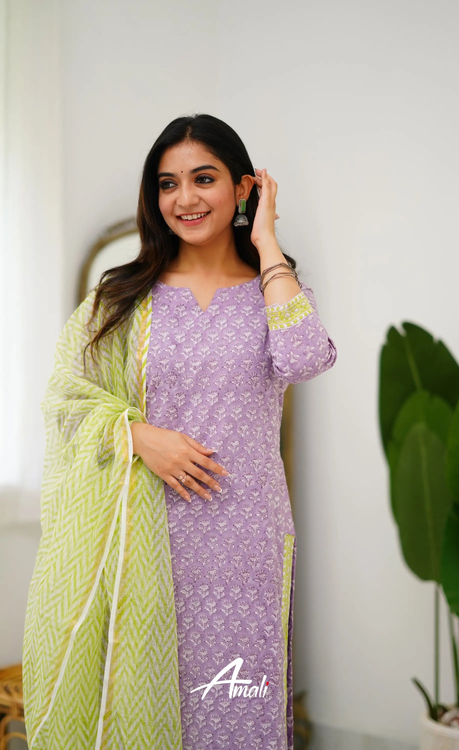 Meera Cotton Salwar - Lavender And Light Green Salwar