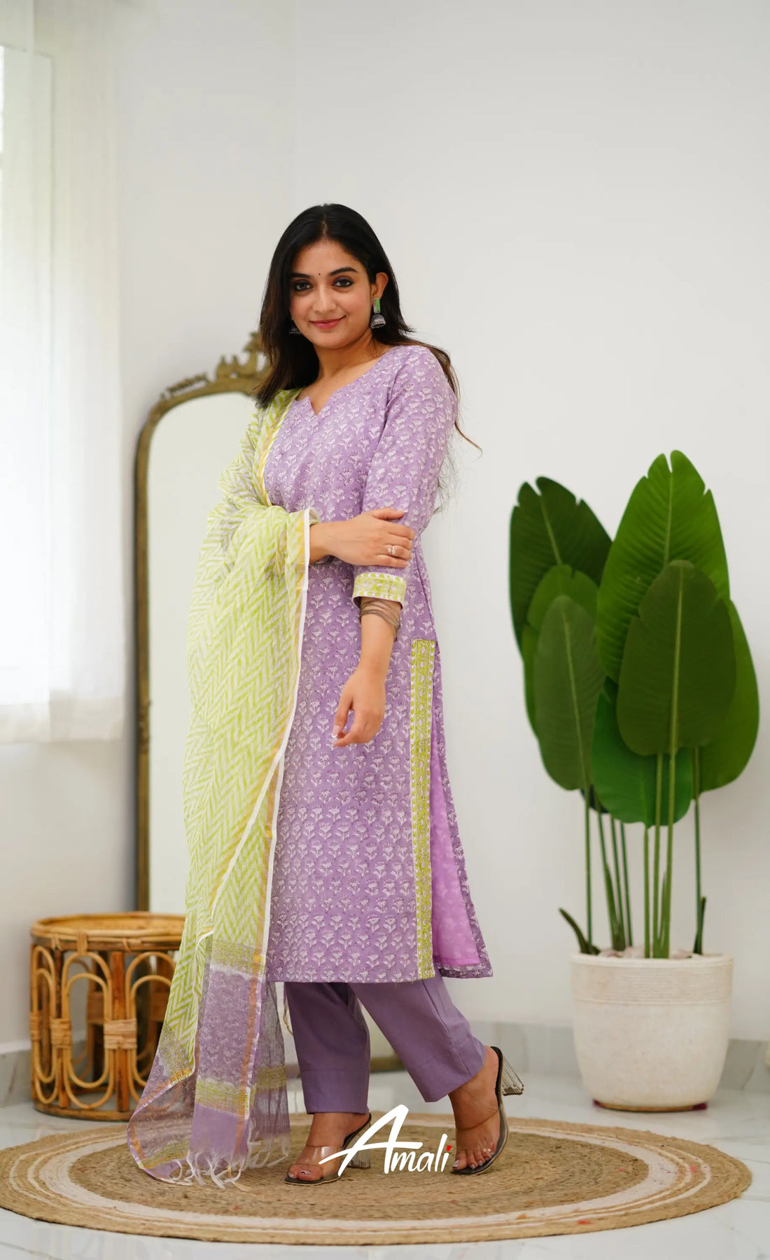 Meera Cotton Salwar - Lavender And Light Green Salwar