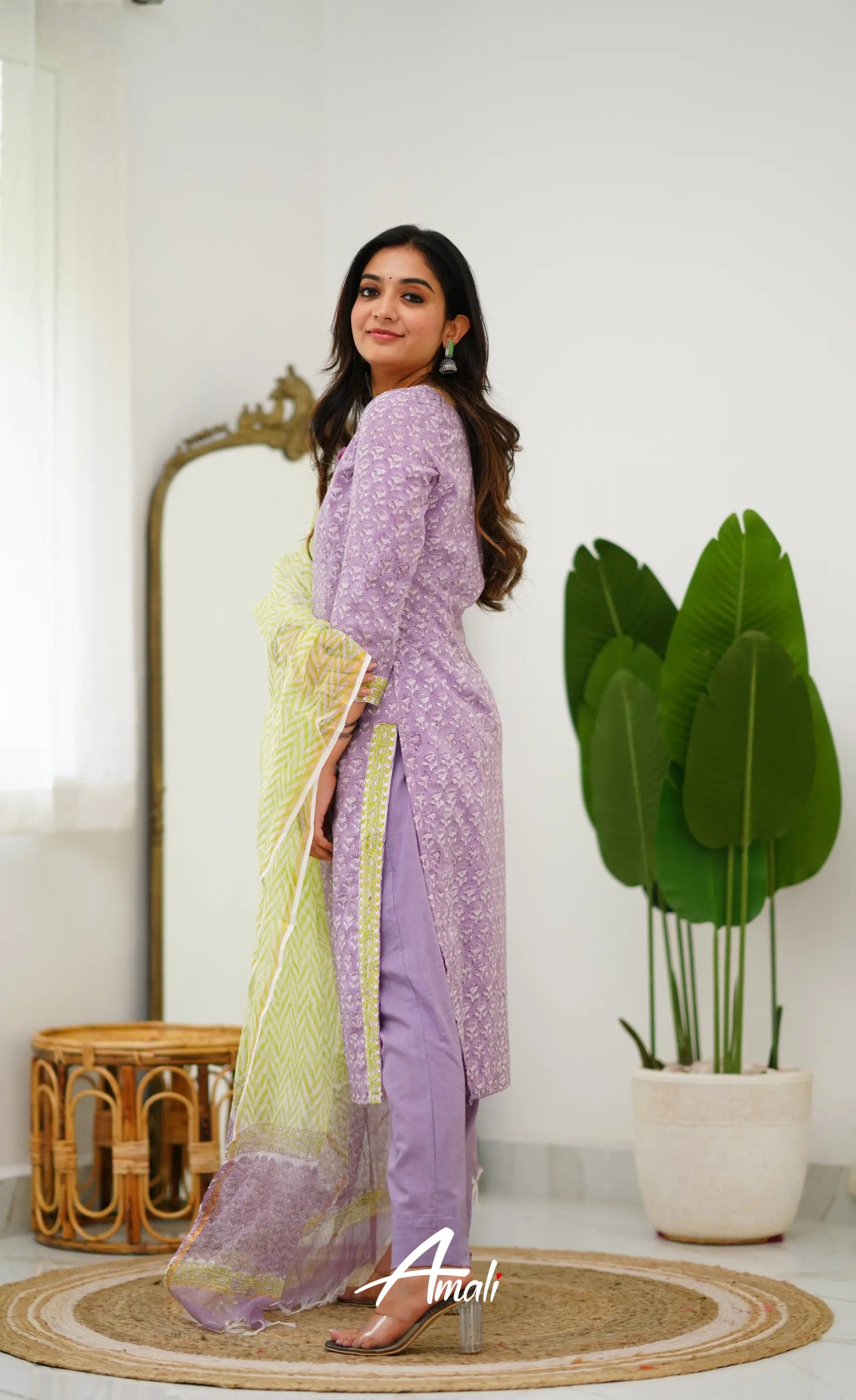 Meera Cotton Salwar - Lavender And Light Green Salwar