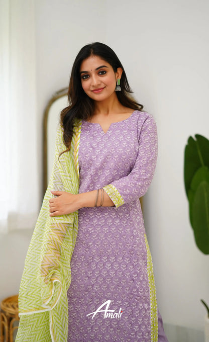 Meera Cotton Salwar - Lavender And Light Green Salwar