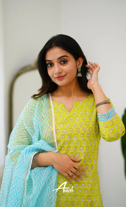 Meera Cotton Salwar - Light Green And Sky Blue Salwar