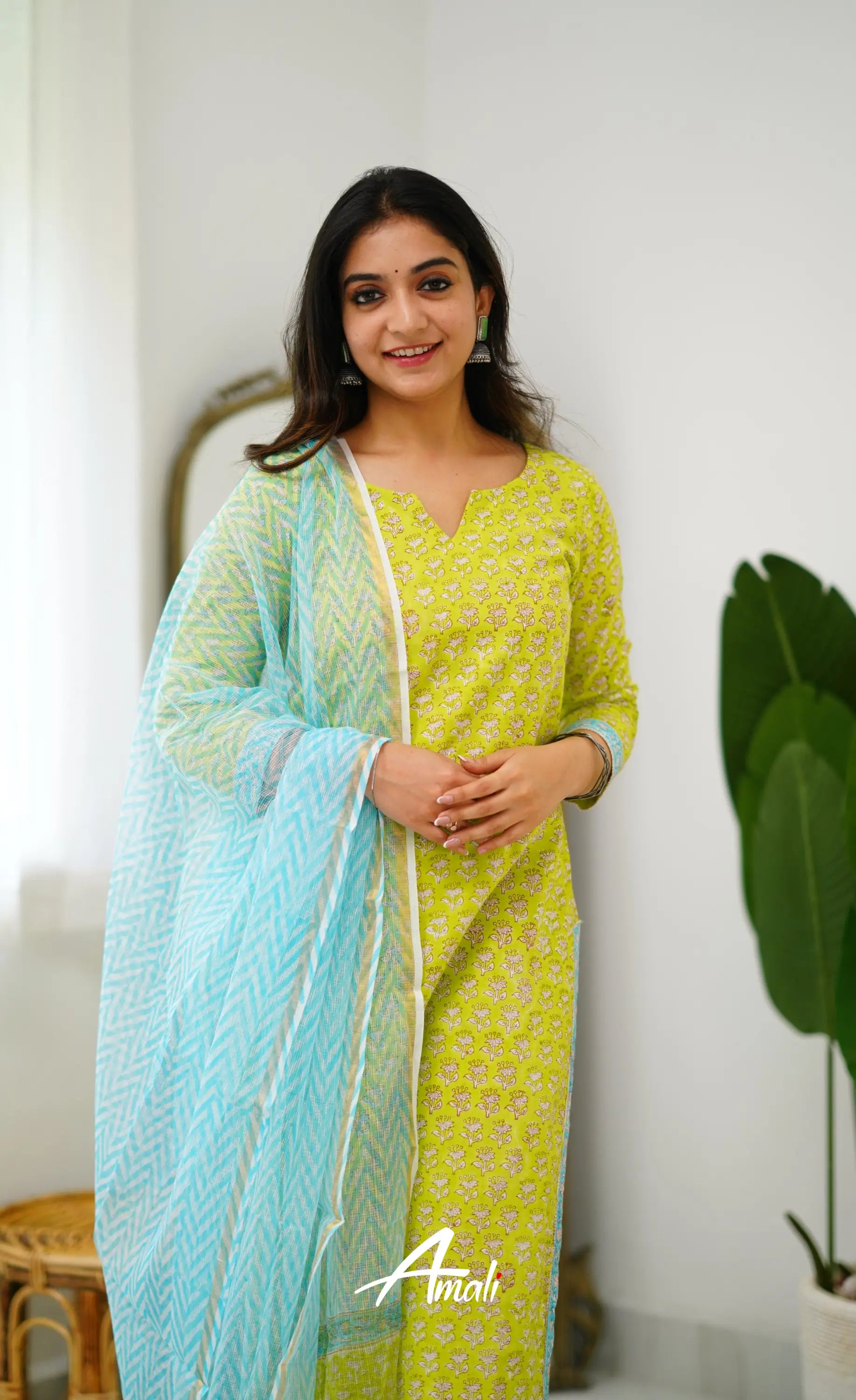 Meera Cotton Salwar - Light Green And Sky Blue Salwar