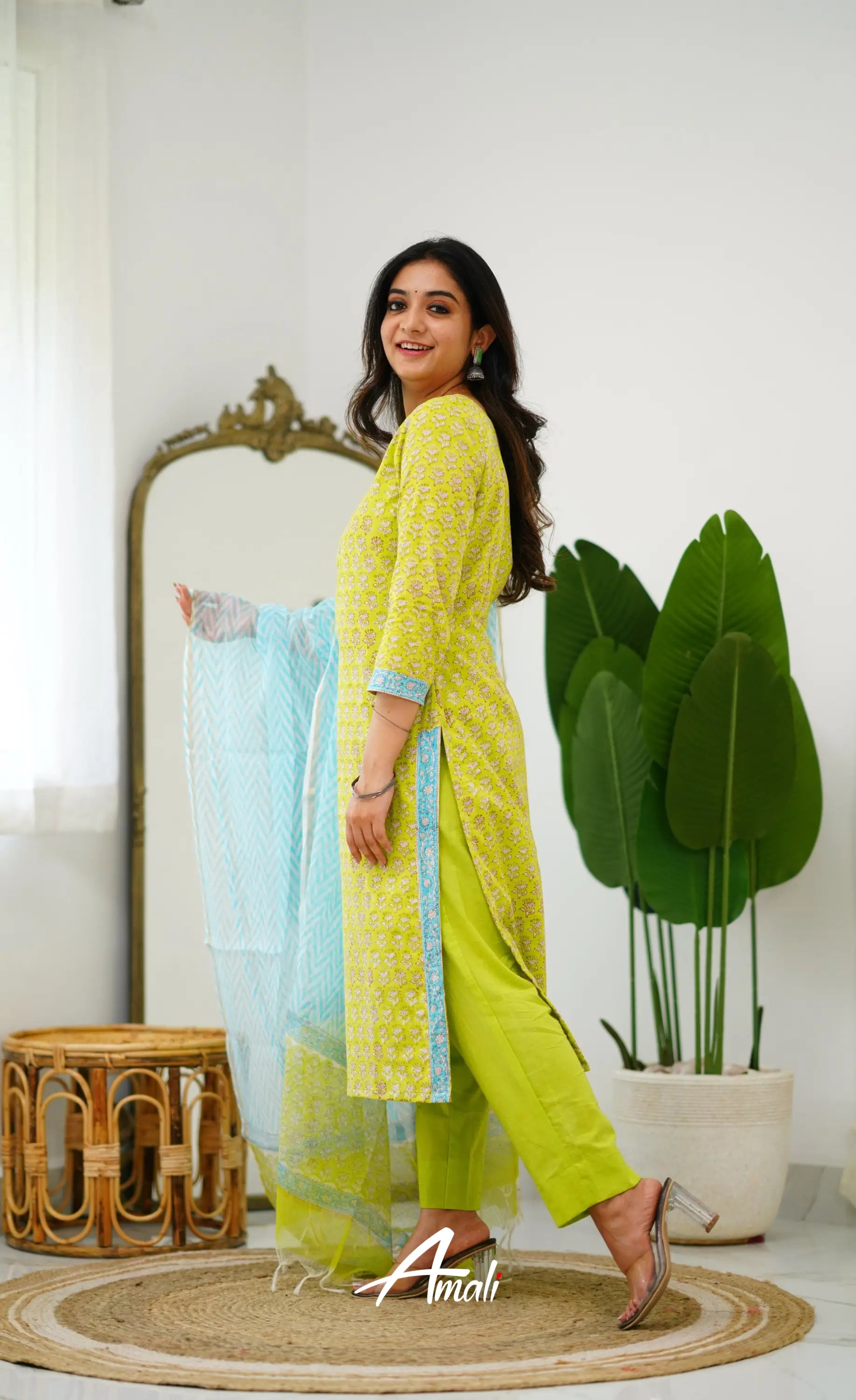 Meera Cotton Salwar - Light Green And Sky Blue Salwar