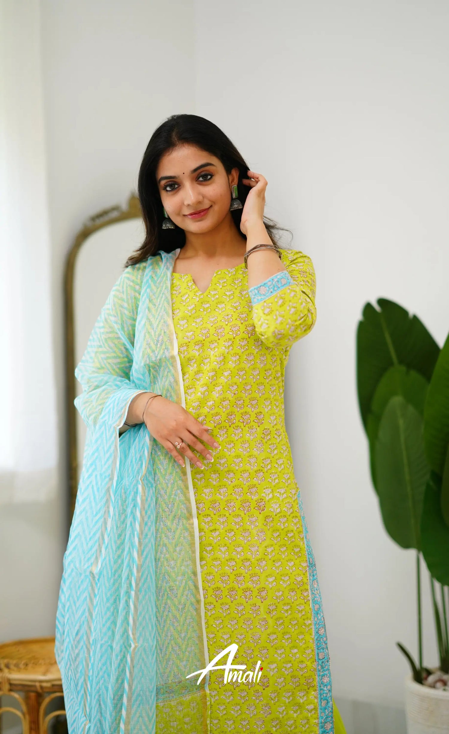 Meera Cotton Salwar - Light Green And Sky Blue Salwar