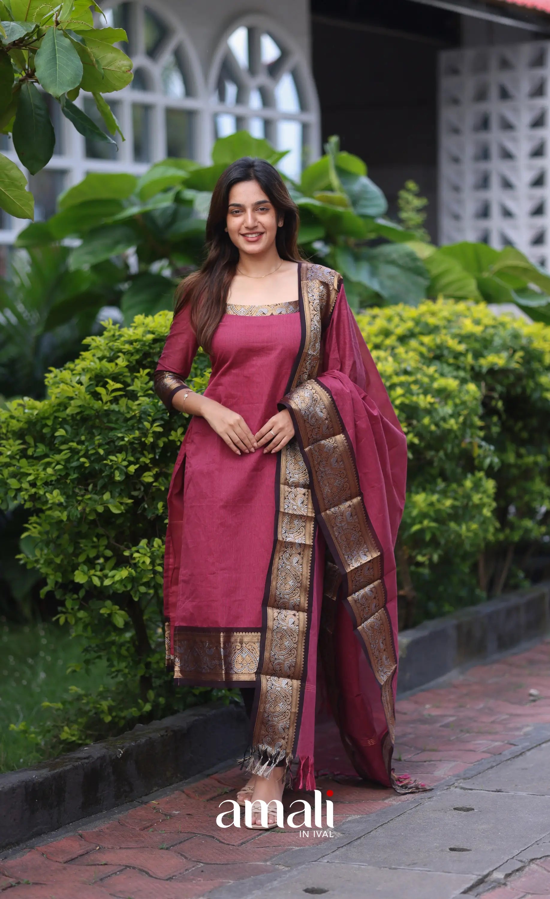 Meera Cotton Salwar - Maroonish Pink and dark brown salwar