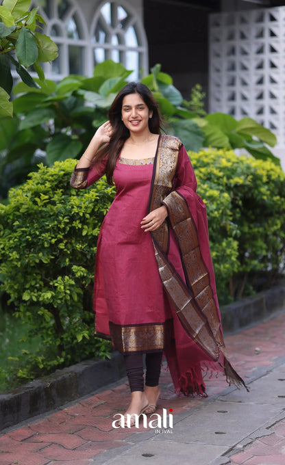 Meera Cotton Salwar - Maroonish Pink and dark brown salwar