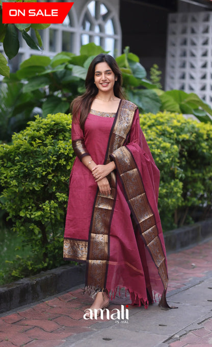 Meera Cotton Salwar - Maroonish Pink and dark brown salwar