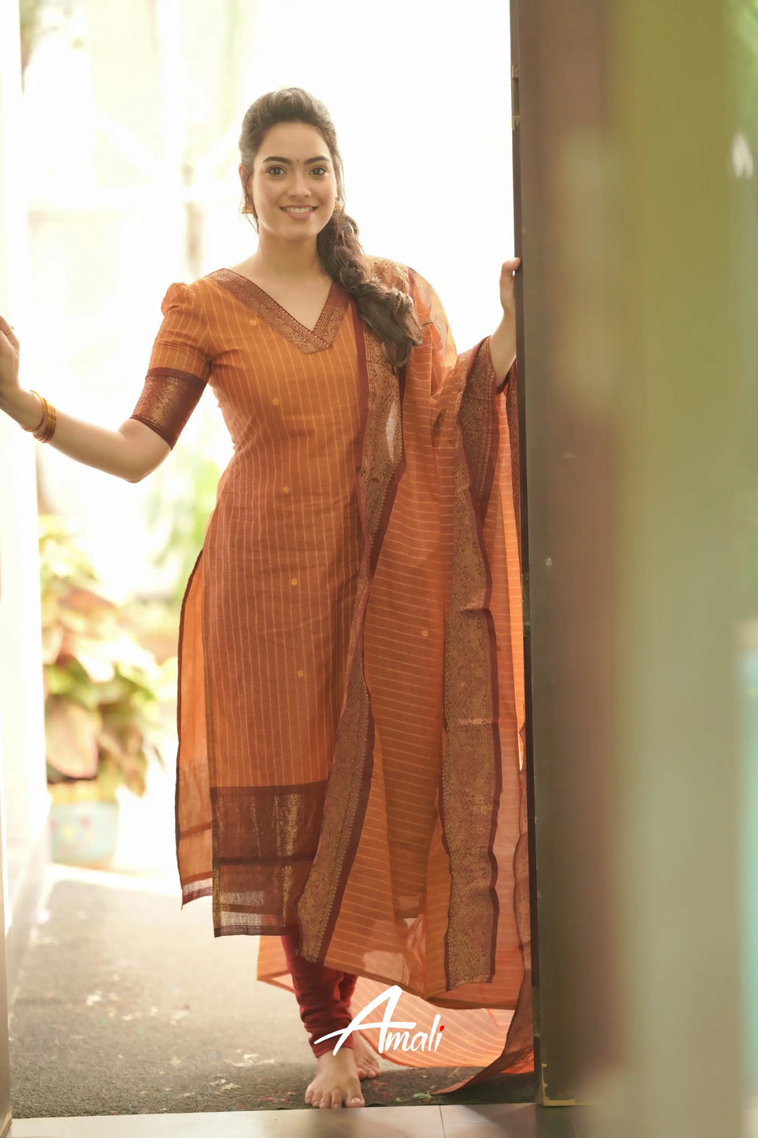 Meera Cotton Salwar - Mustard Orange And Maroon Salwar