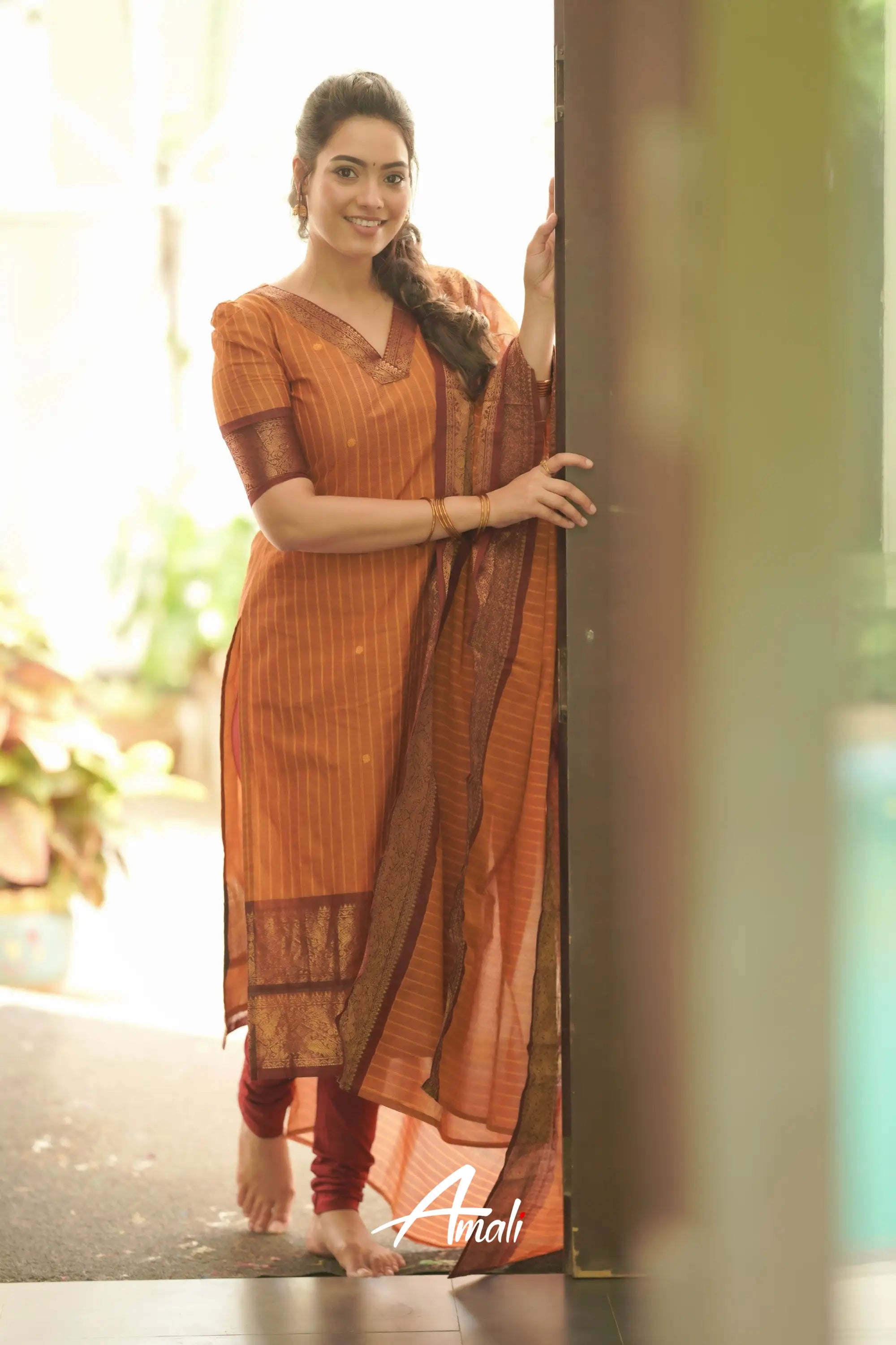 Meera Cotton Salwar - Mustard Orange And Maroon Salwar