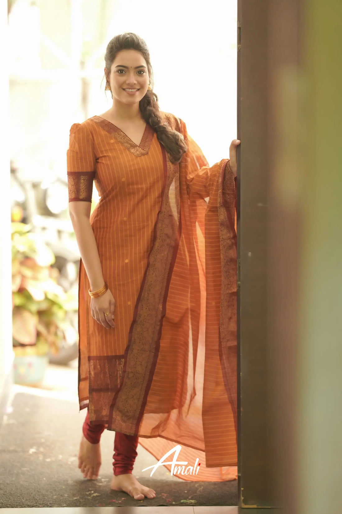 Meera Cotton Salwar - Mustard Orange And Maroon Salwar