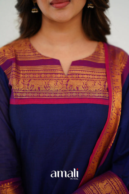 Meera Cotton Salwar - Navy Blue Anarkalis