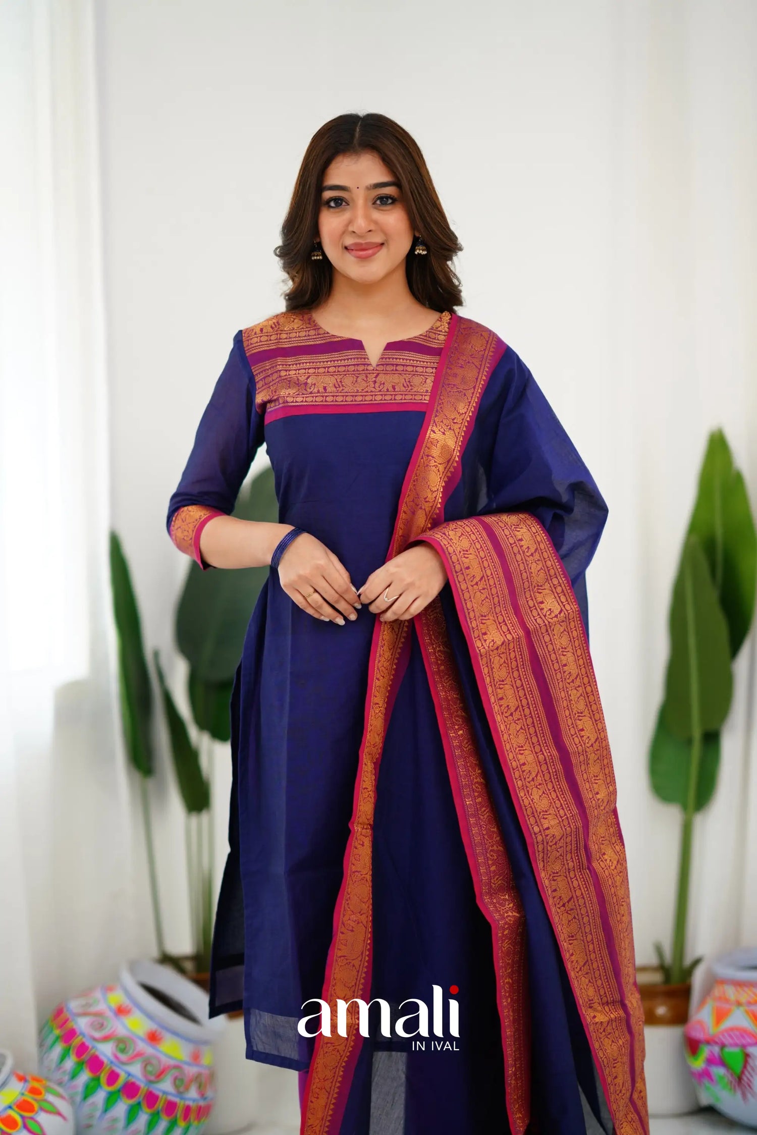 Meera Cotton Salwar - Navy Blue Anarkalis