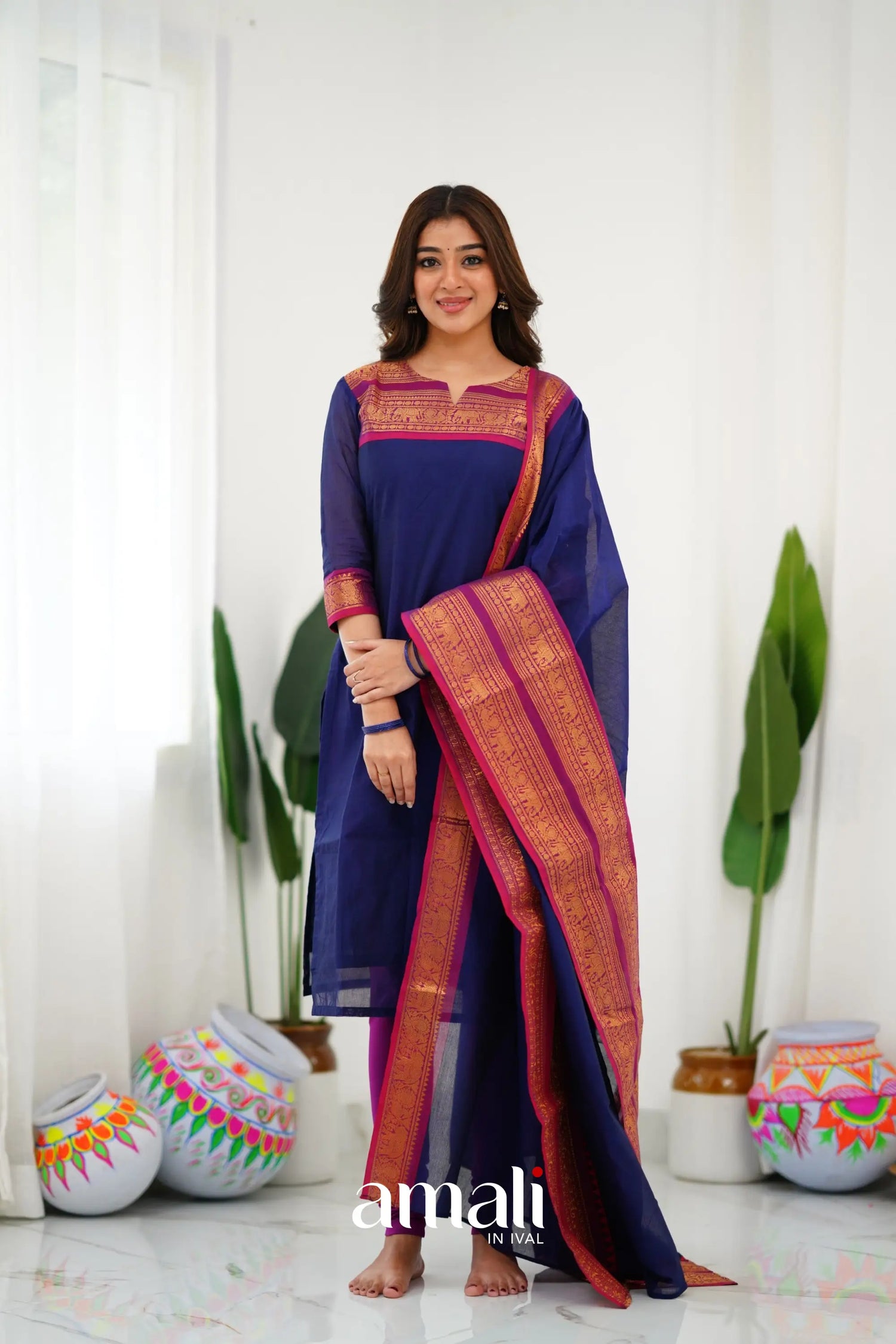 Meera Cotton Salwar - Navy Blue Anarkalis